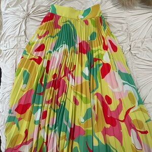 CROSBY by Mollie Burch Yellow Multicolor Pleated A-Line Skirt